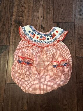 Smockingbird Red & Blue Patriotic Smocked Baby Bubble Romper